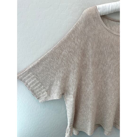 ANTHROPOLOGIE | Beige Linen Blend Metallic Knit Boxy Sweater Top | Size Medium - Picture 3 of 7